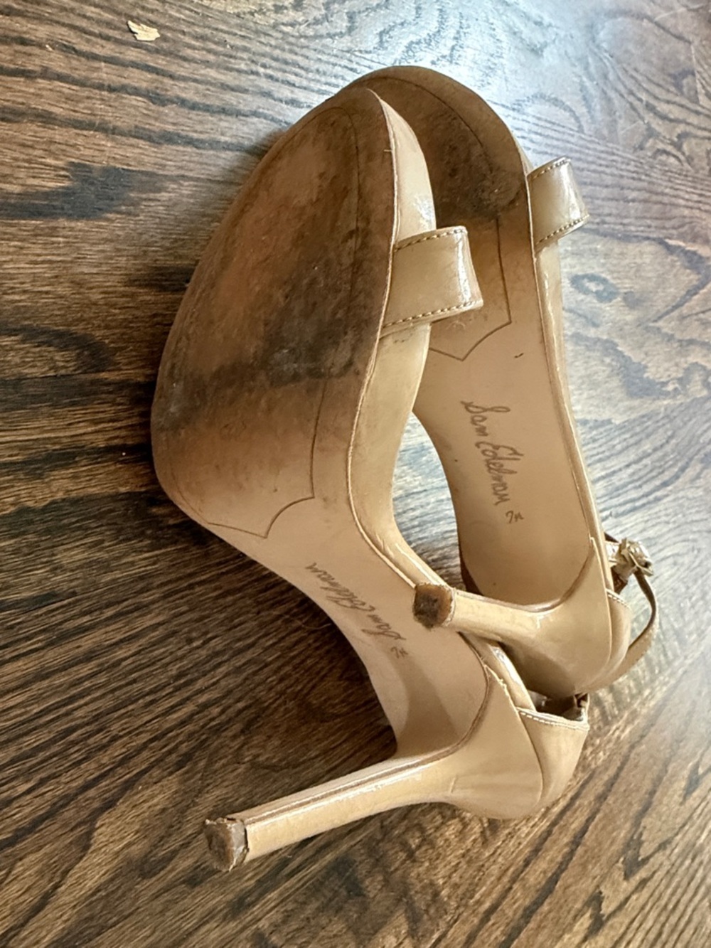 Sam Edelman Nude Patent Ankle-Strap Stiletto Heels 7.5 - Picture 4 of 4